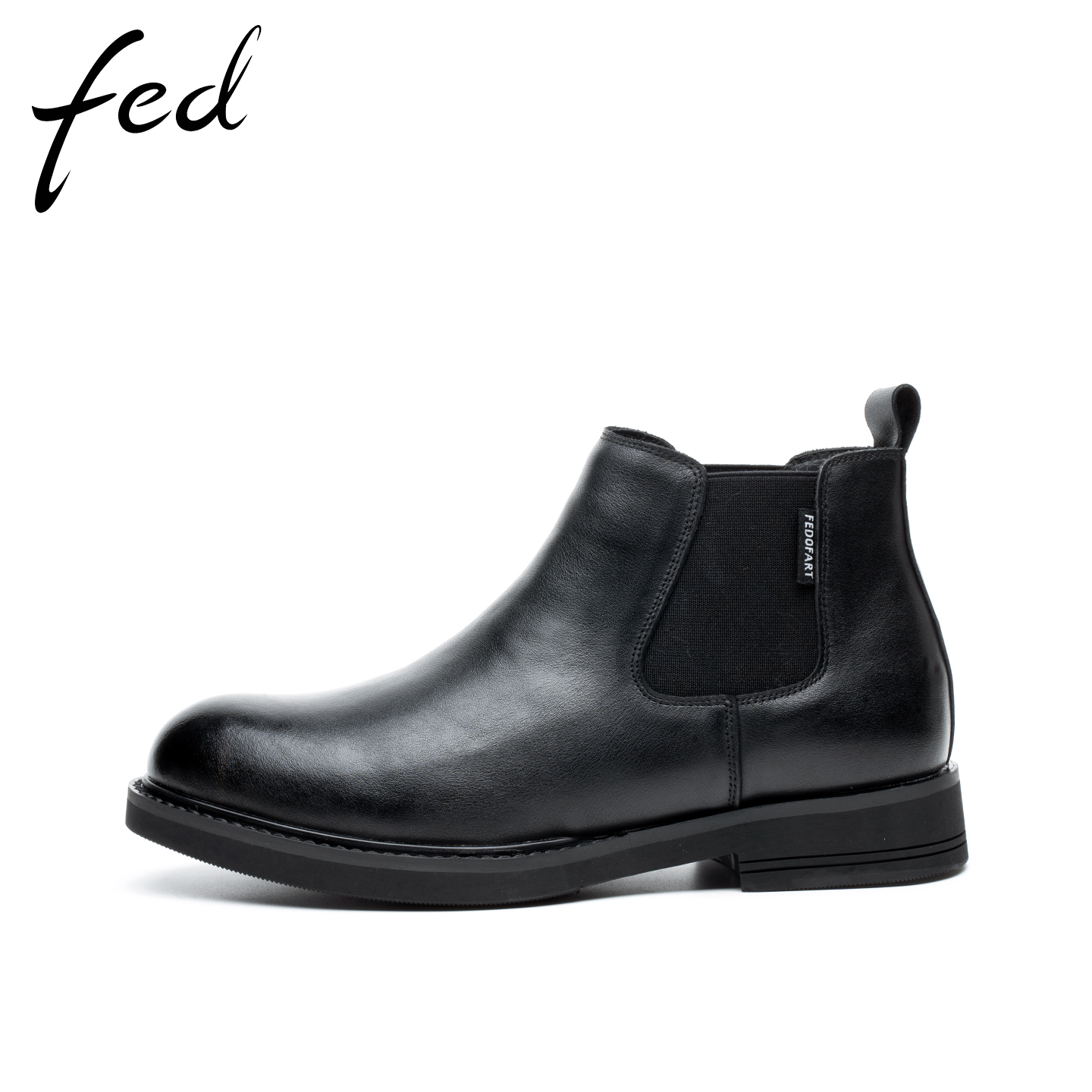 FED头层牛皮切尔西男靴加绒羊毛靴休闲百搭时尚商务男靴英伦风鞋