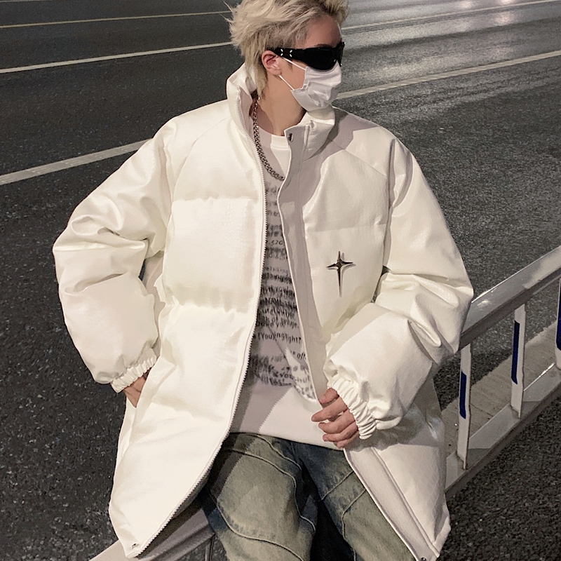 美式立领复古鳄鱼纹加厚棉服外套男2025年设计感小众vibe风情侣