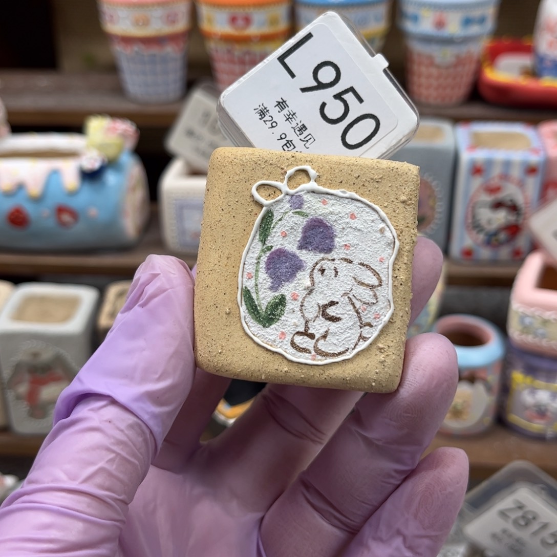 950兔子书本花盆手绘