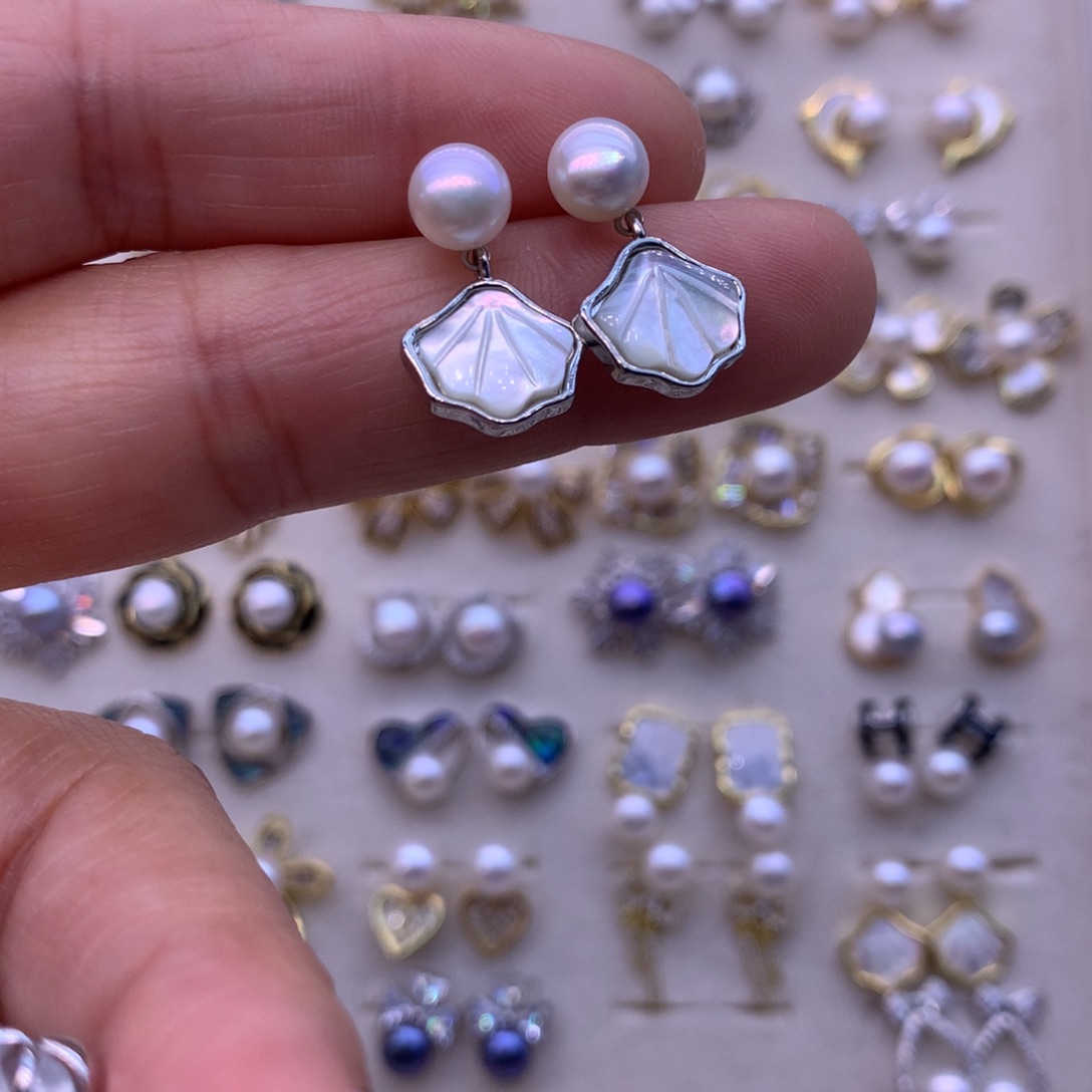 合金淡水珍珠耳饰