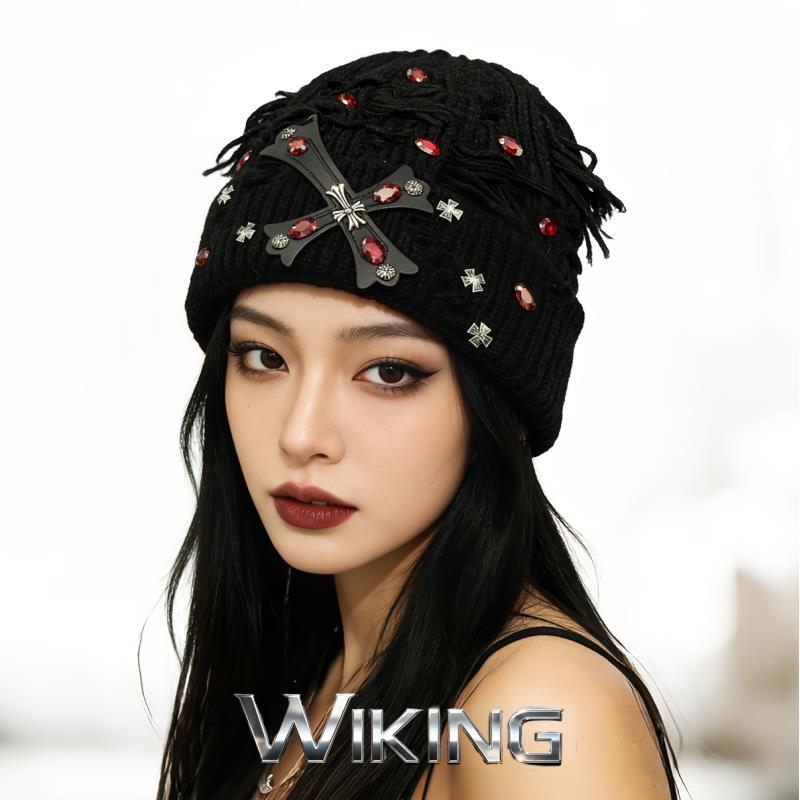 王大嘴原创 “黑红破洞”秋冬超酷手工红钻黑标包头帽M194