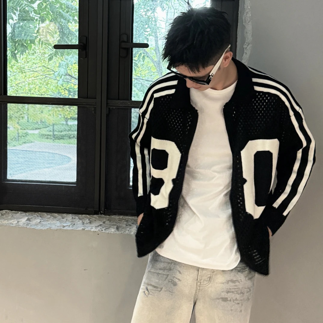 seven7美式高街潮牌赛车服立领夹克外套毛衣拉链针织衫男士针织