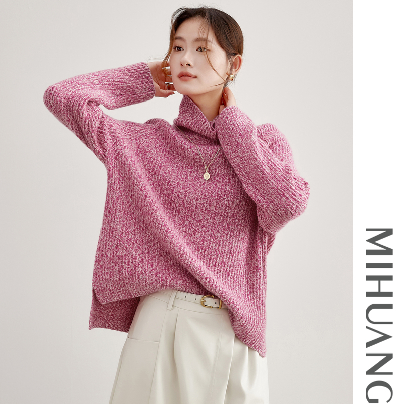 MIHUANG/米皇100山羊绒高领插肩袖加厚宽松女衫542516