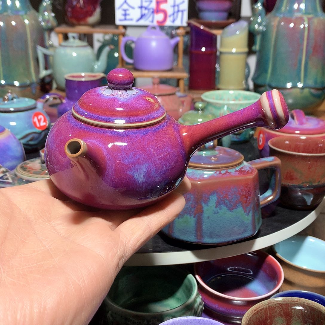 杯高****。纯手工山水釉侧把壶