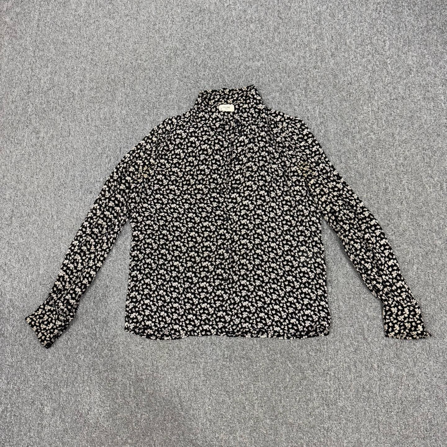 95新 Celine/思琳 18340498 黑白小碎花长袖衬衫 36码95新 有泛黄