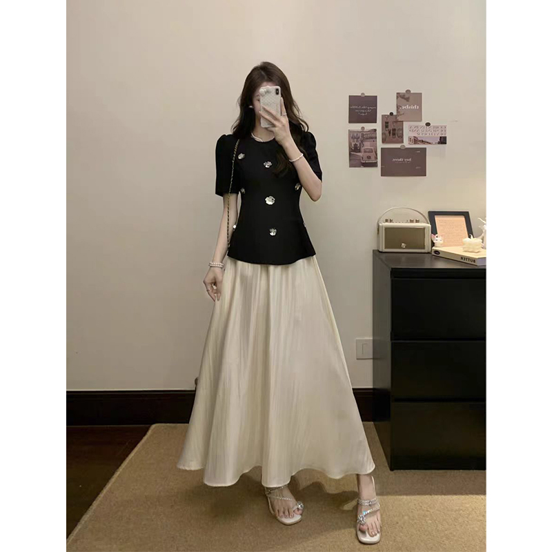 （女装）180 夏季重工亮片收腰显瘦上衣半身裙两件套休闲套装