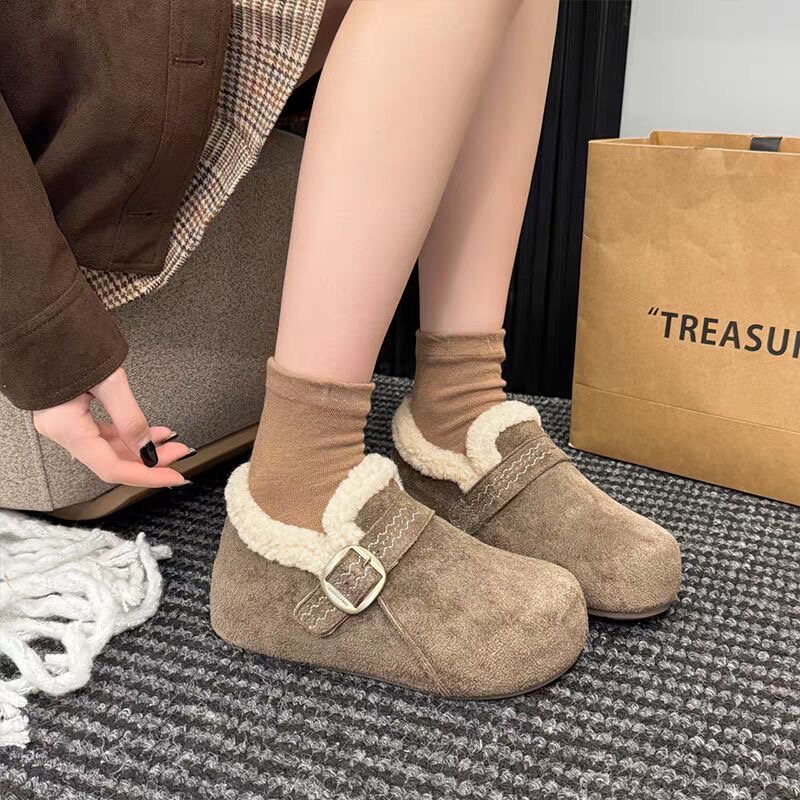 美拉德加绒保暖内增高厚底勃肯鞋女2025冬季新款面包鞋懒人棉鞋潮