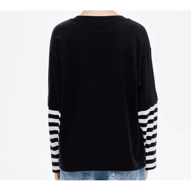 大庆仓 儿童假两件条纹袖笑脸T恤 A2-6  