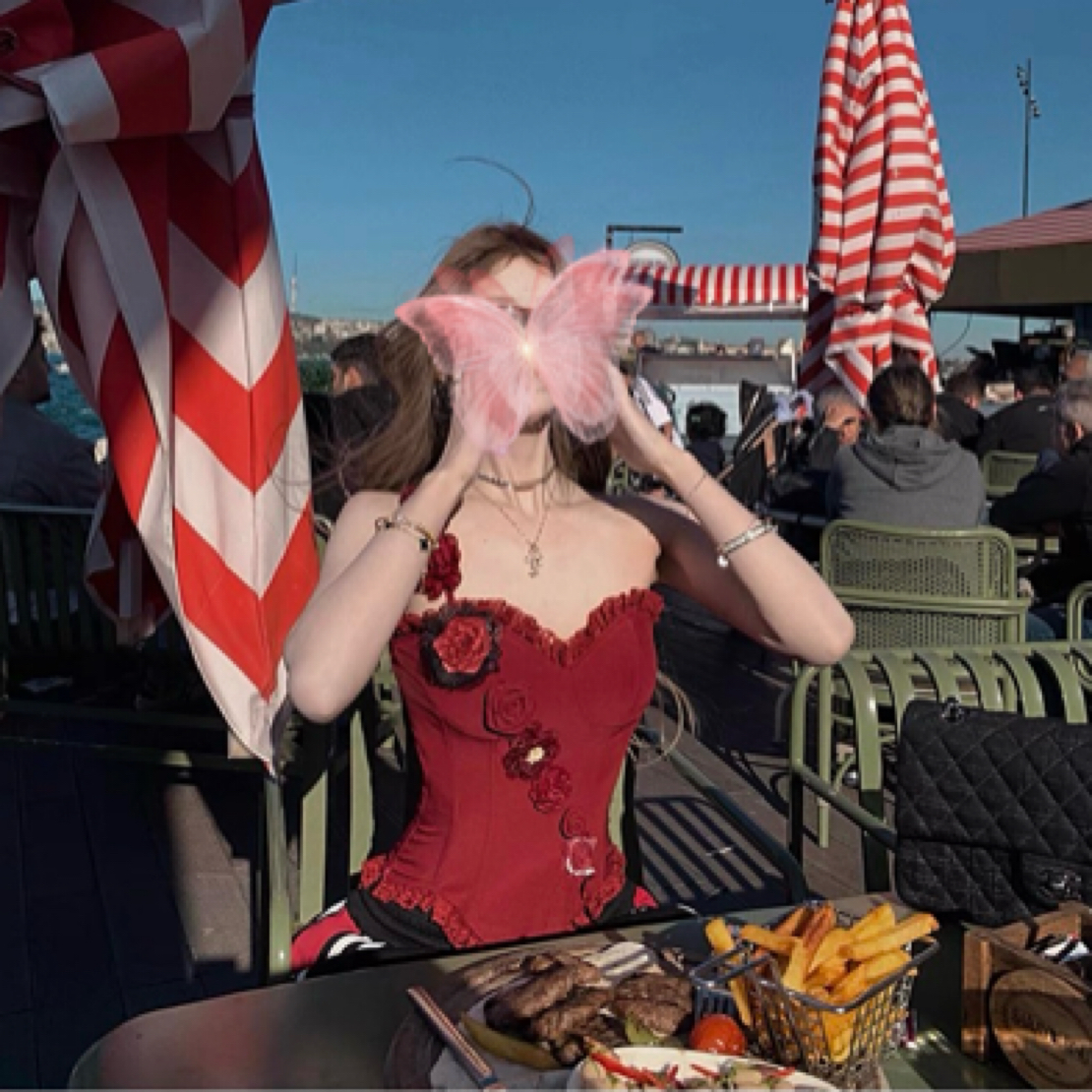 私藏Rose重工蕾丝小众辣妹鱼骨收腰抹胸上衣女带胸垫吊带背心女夏