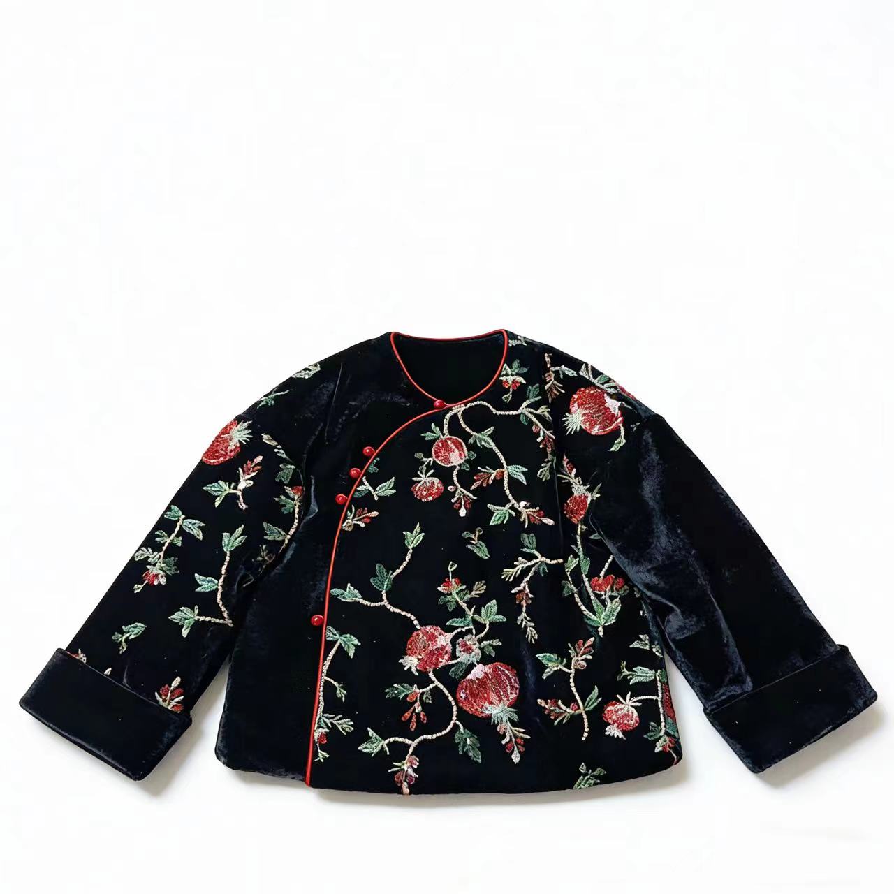 【喜儿定制】冬季新款新中式国风重工人间富贵花石榴棉服亲子