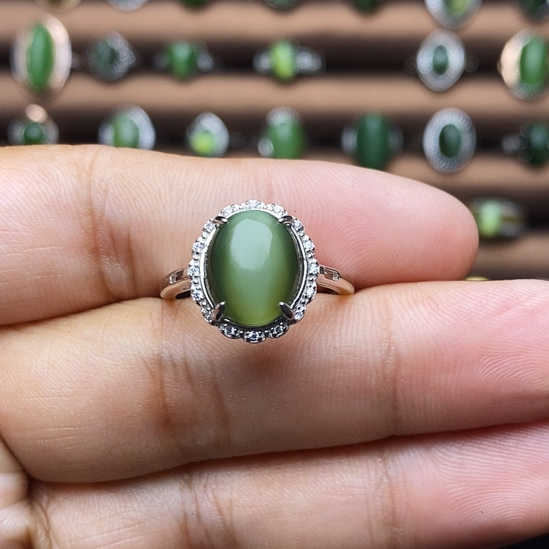 吊坠(不含链)银S925镶嵌和田玉（碧玉）戒指