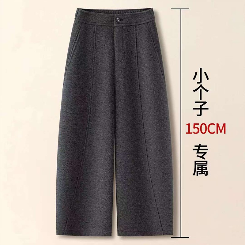 拉夏贝尔气质宽松弯刀九分裤秋冬2025加绒高腰小个子八分休闲裤子
