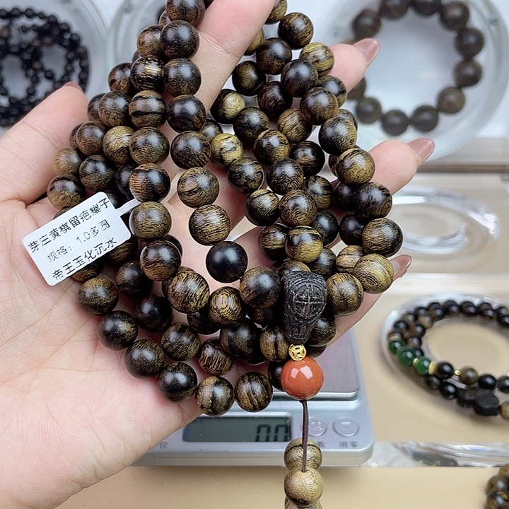 沉香手串老**志越南芽庄白奇玉化留疤嘤子虎斑