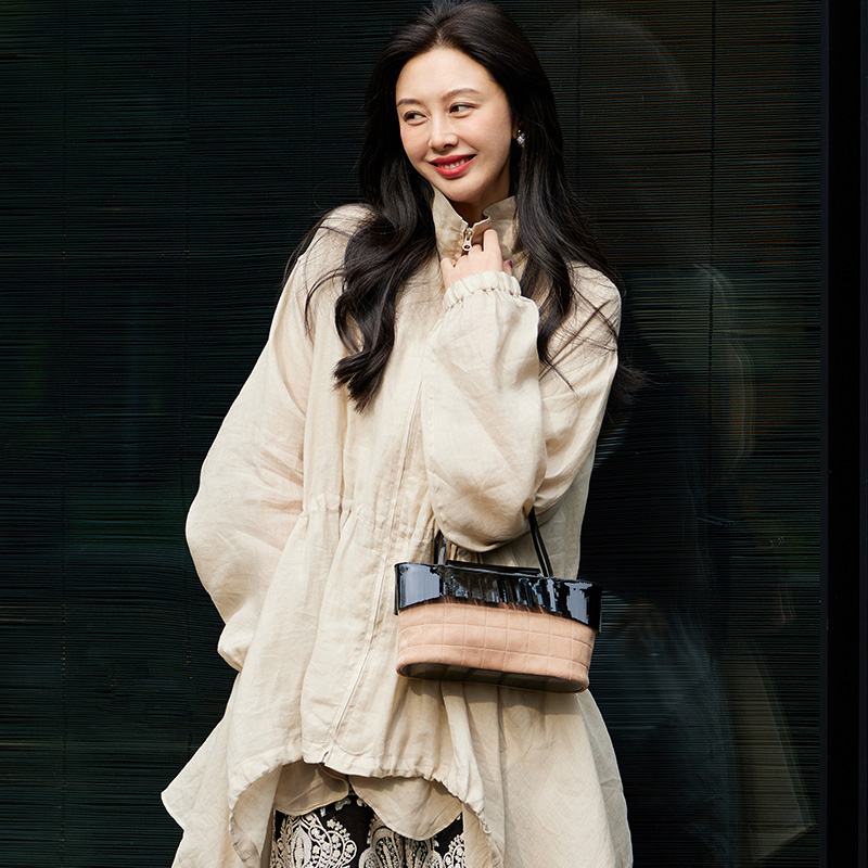 首饰袋 TRACY CHU头层牛漆皮拼头层胎牛翻毛皮轻奢复古创意花生包