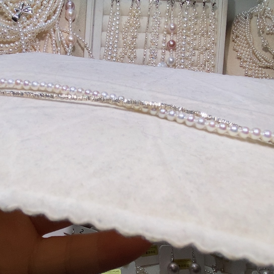 银S925镶嵌淡水珍珠耳饰设计碎银子全珠手链