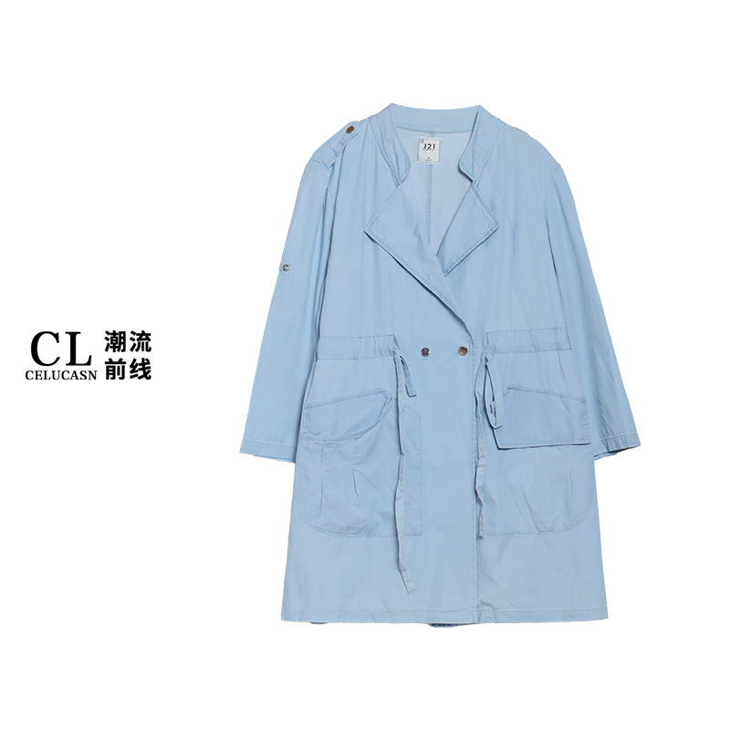 J7BIS064#秋季中长款女纯色七分袖袖百搭设计师时尚风衣外套