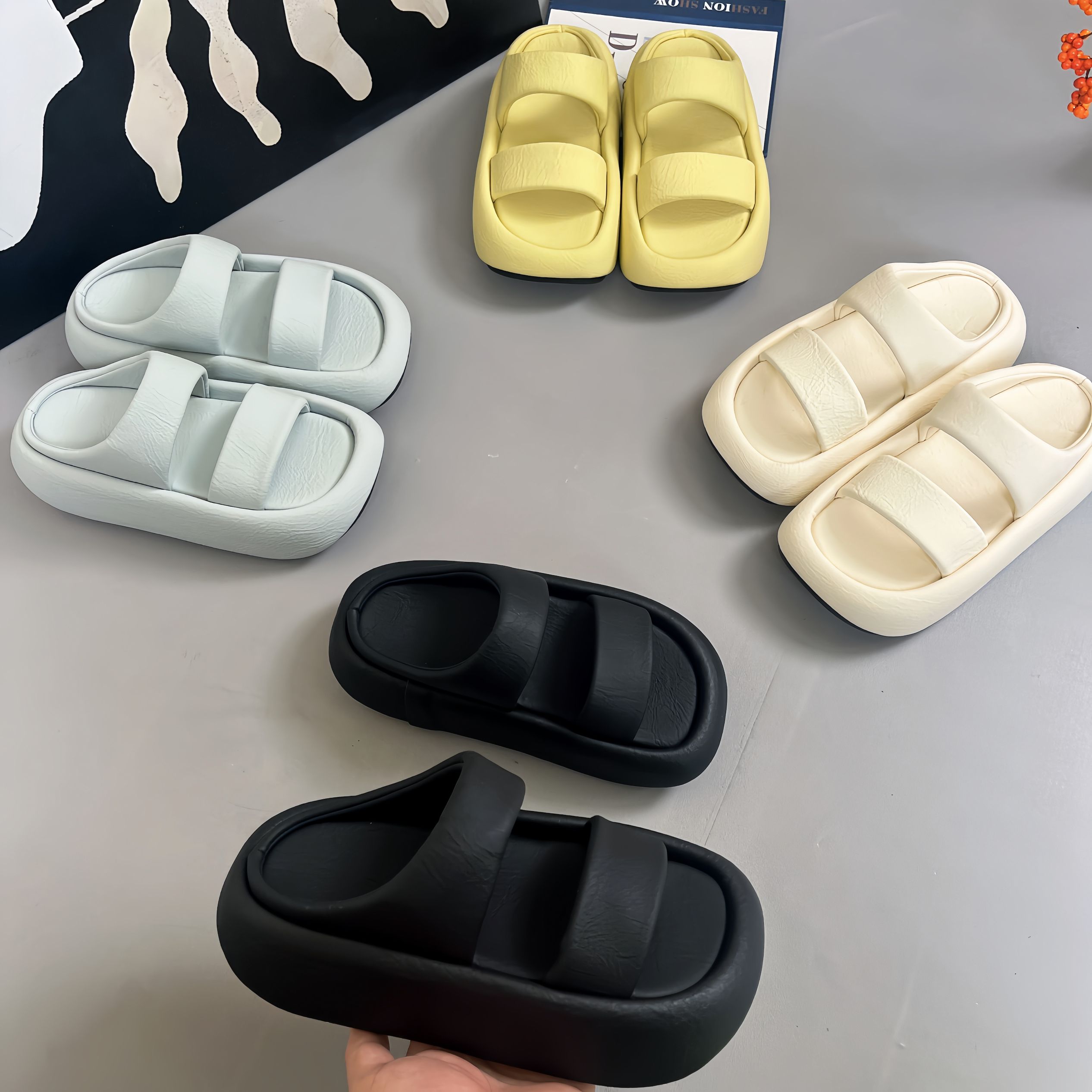 【范范】夏季一字型中跟日常耐磨一字拖软底百搭防滑沙滩鞋758
