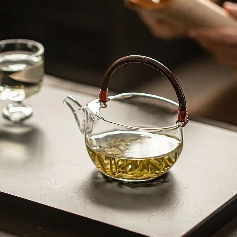 藤条提梁壶绿茶泡茶壶耐高温玻璃公道杯电陶炉明火可加热公杯
