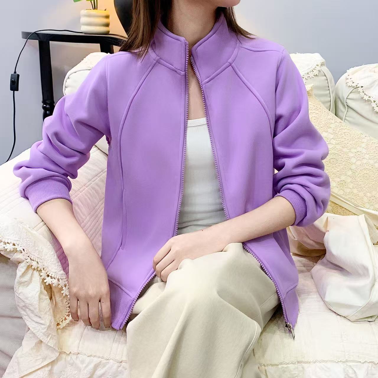 【小立领】正肩加绒加厚短款休闲百搭卫衣刺绣开衫外套女上衣