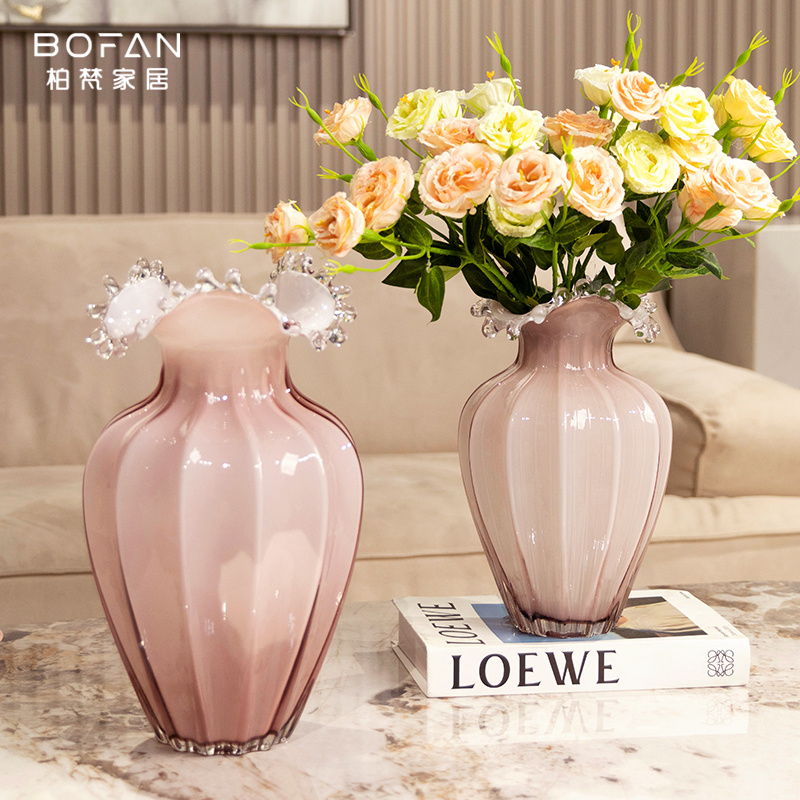 bofan/柏梵轻奢简约粉色浪花口插花家居装饰样板间装饰水培花瓶