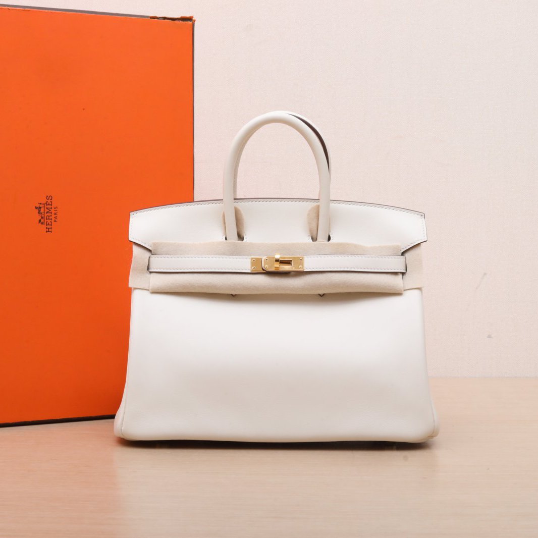 99新 Hermes/爱马仕 小花JerryBirkin 25 奶油白 Swift皮U刻金扣 