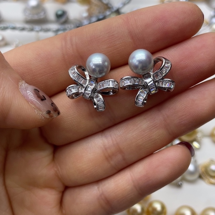 海水珍珠耳饰银S925镶嵌