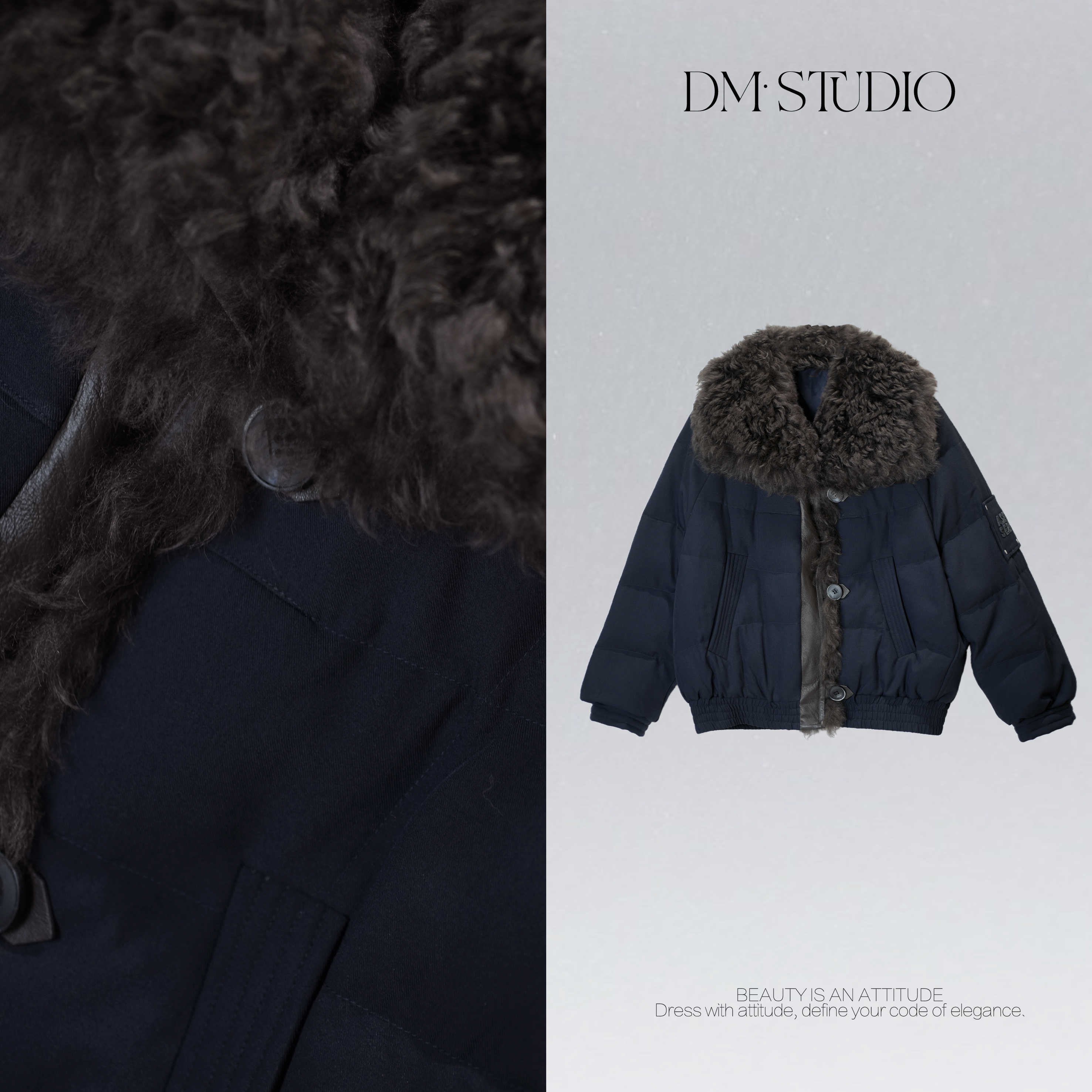 DEDM•STUDIO/冬季轻奢高级保暖翻皮毛一体90鹅绒服2510YRF/2513