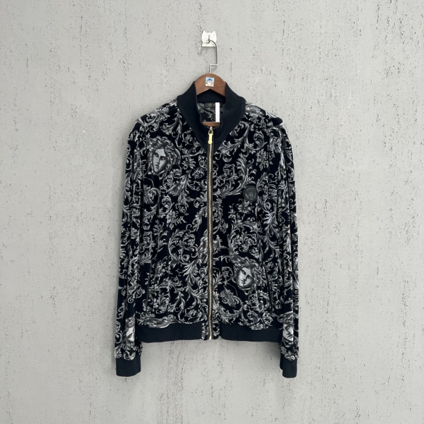 99新 VERSACE/范思哲 范思哲美杜莎满印植绒logo拉链外套xxl码