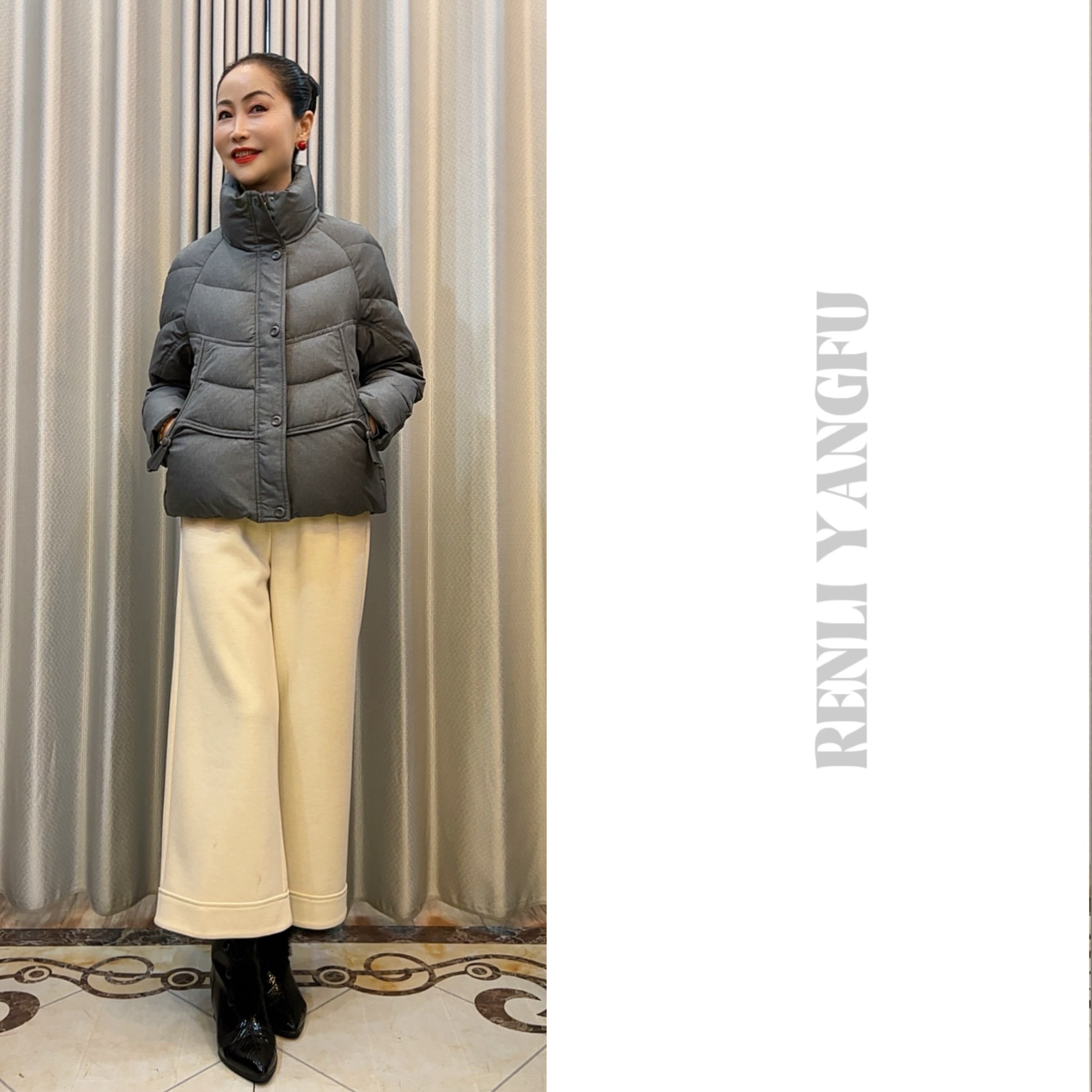 【灰弧】冬季前卫时尚高级领插肩袖短款羽绒服6682