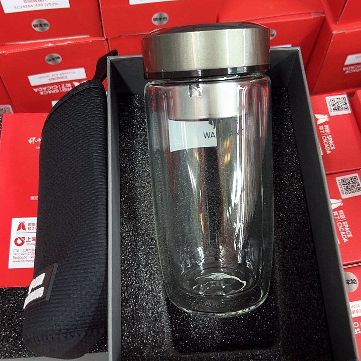 水晶玻璃盖子款双层玻璃杯鹅蛋406 360 杯套