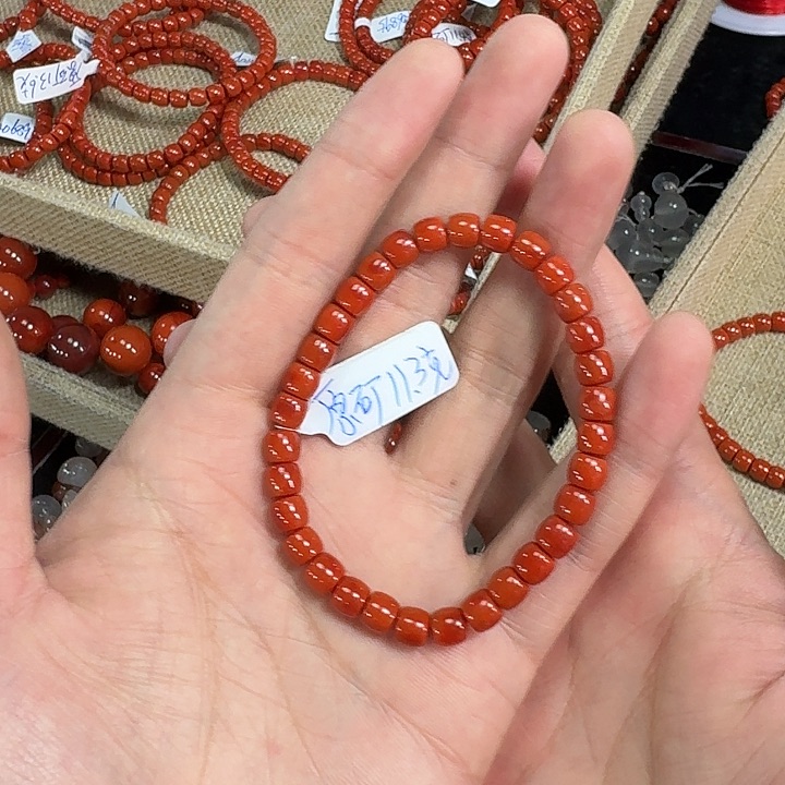 南红玛瑙手链未镶嵌原矿南红手串6mm瓦西精工直切柿子锦