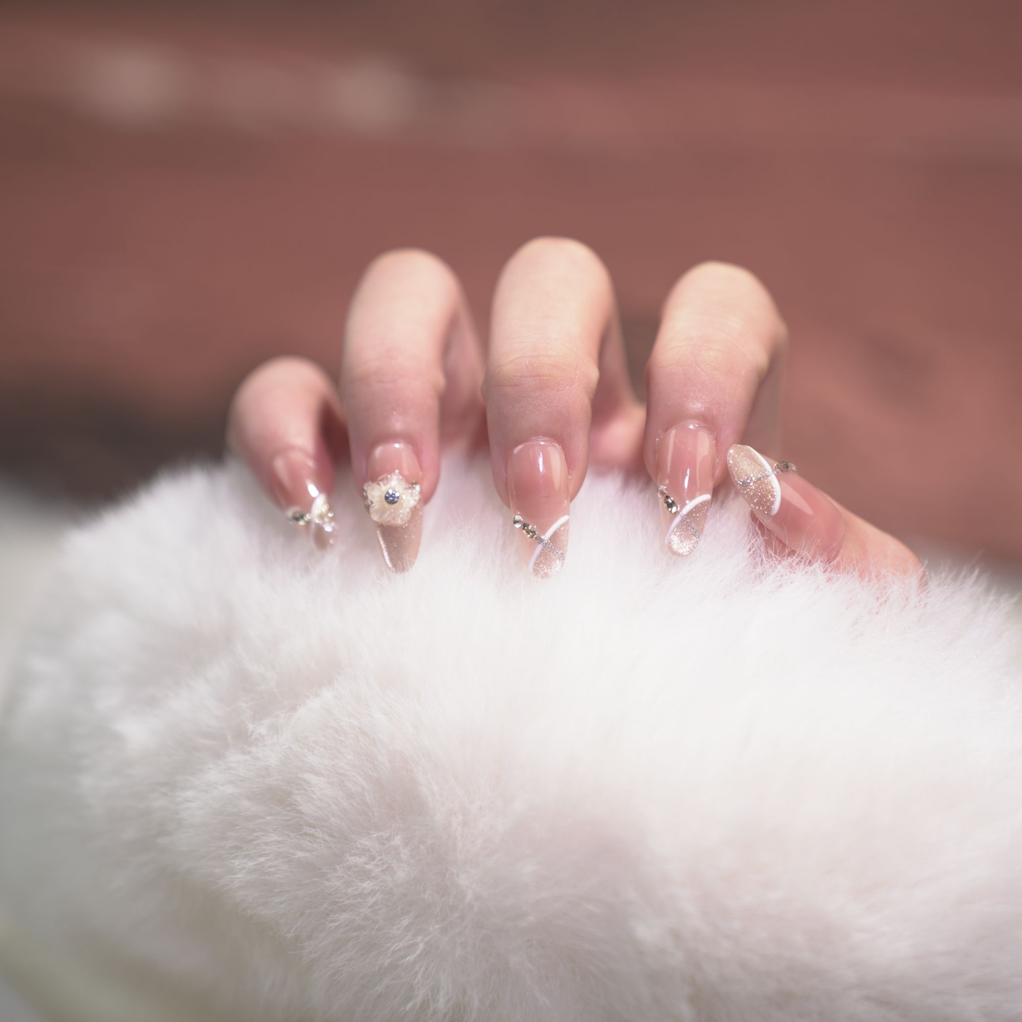 J先生专属纯手工“月下芭蕾”法式捏花纯手工短椭圆中椭圆