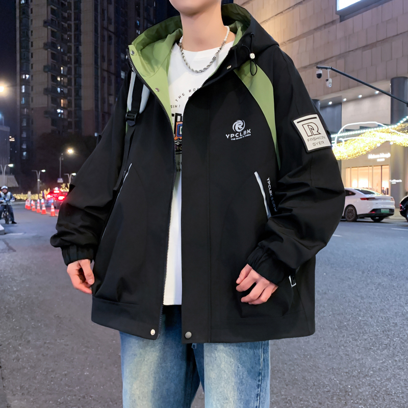 2025春季新款男士连帽夹克港风时尚潮流青少年百搭学生宽松外套男