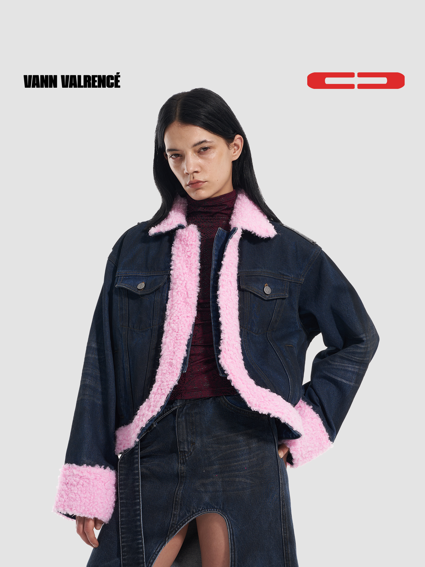 VANN VALRENCE复古拼接毛领bf慵懒风牛仔外套(no退可换款换码)