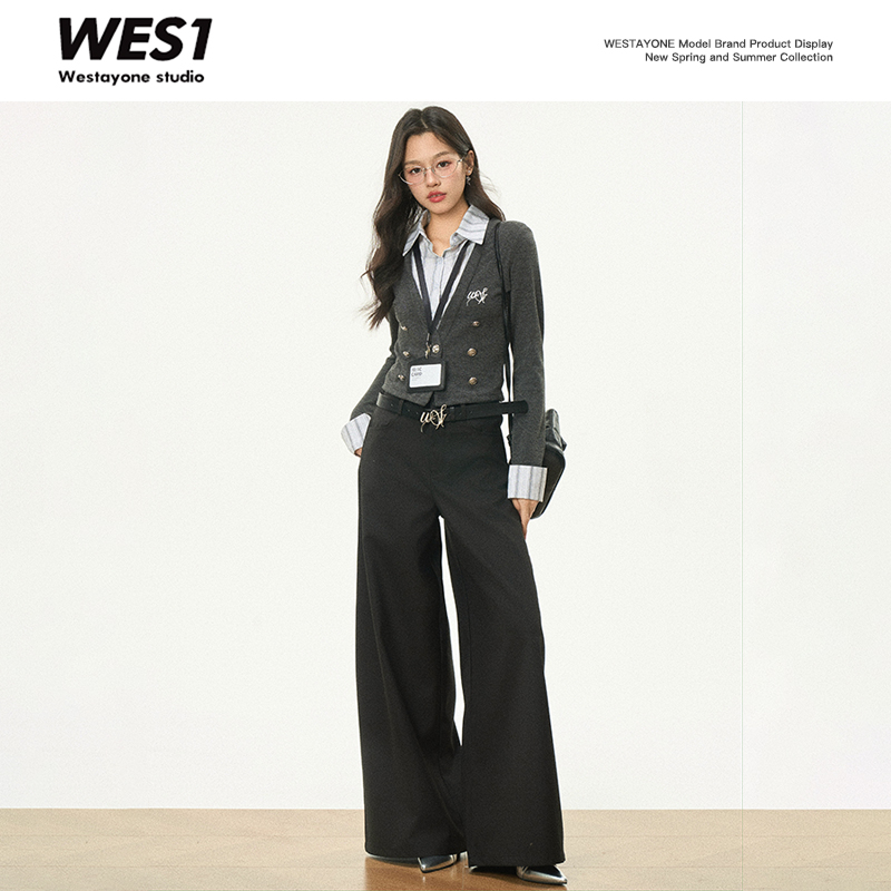 【秋季新品】WESTAYONE假两件上衣设计感气质拼接上衣通勤