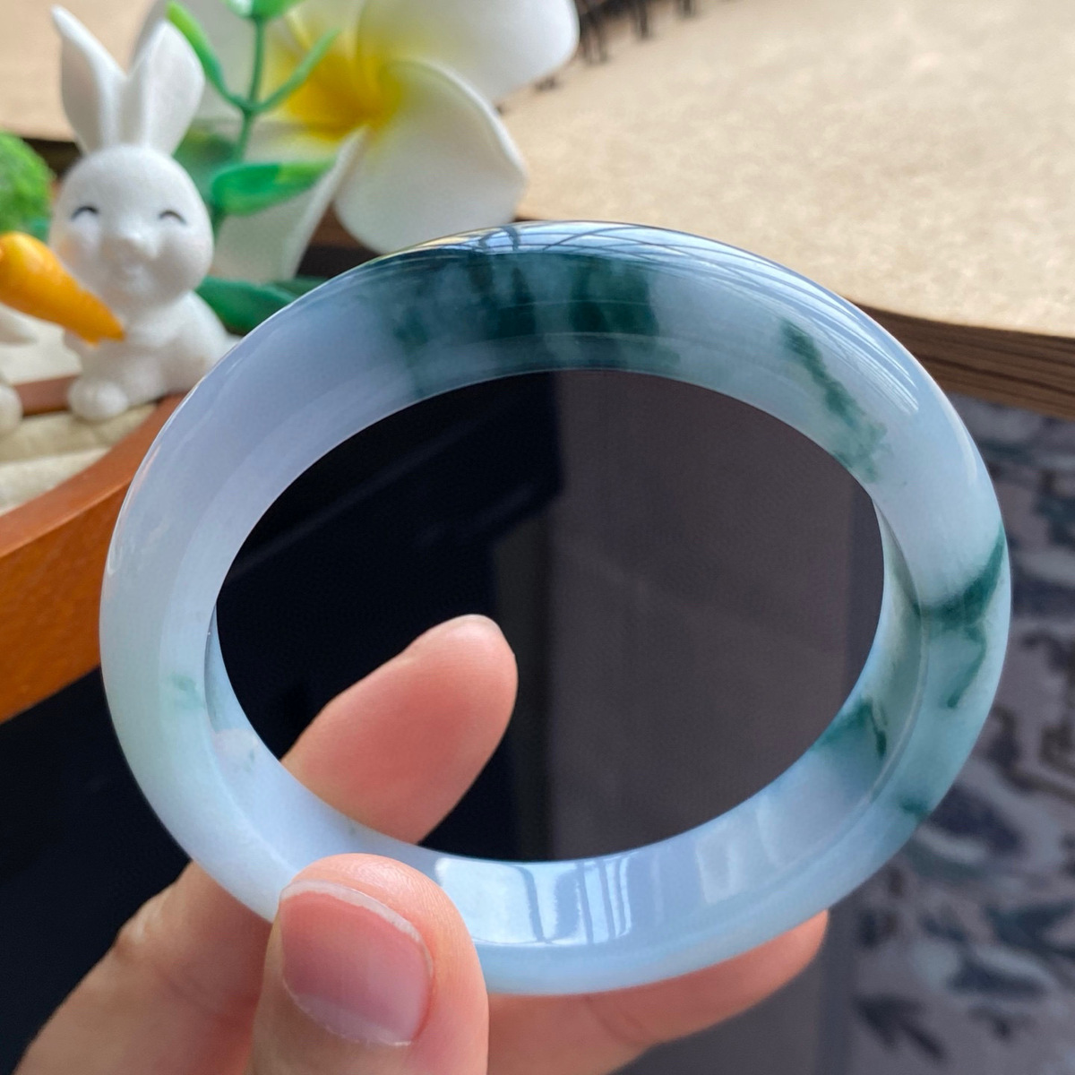 3.25批2296号翡翠手镯55.7-12.3-8.4深邃飘花镯！泼墨山水意境画