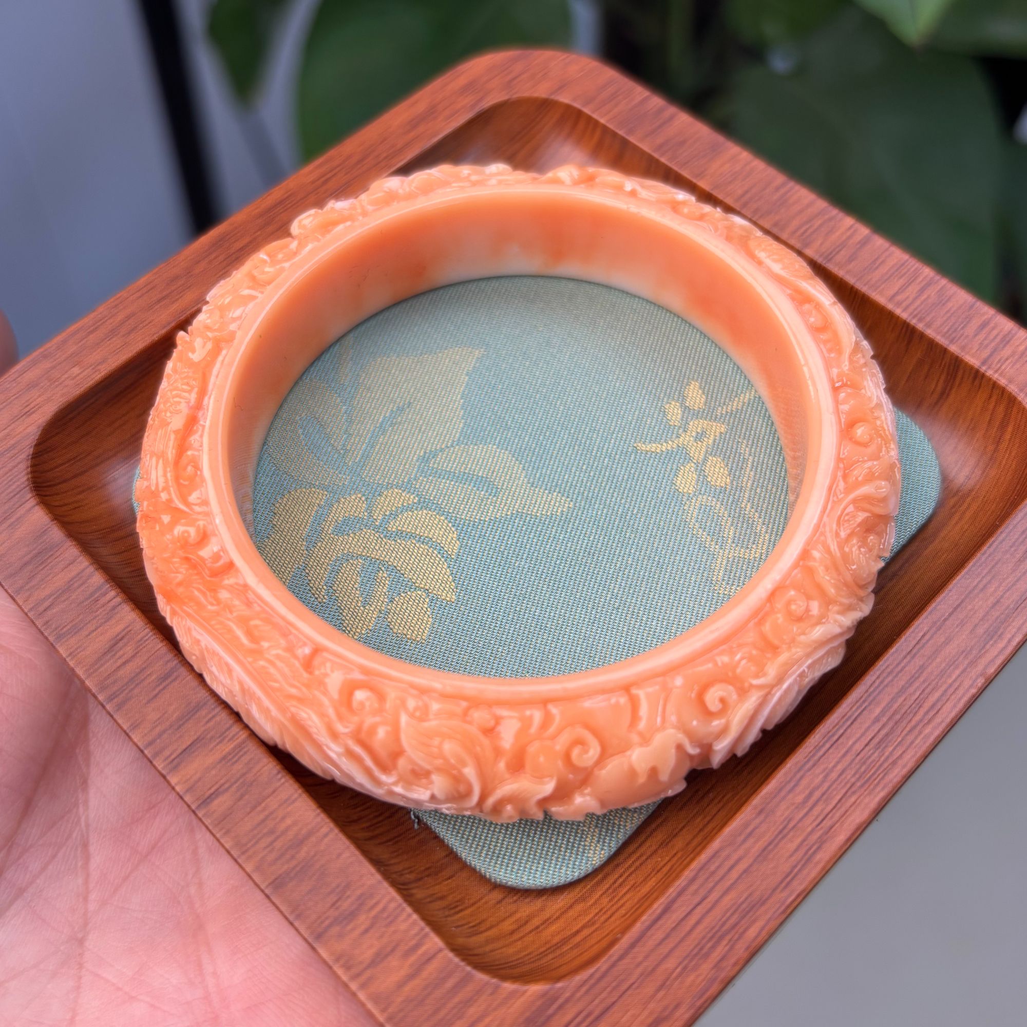 非金属珐琅手镯 凤凰粉 龙凤雕刻手镯 V119