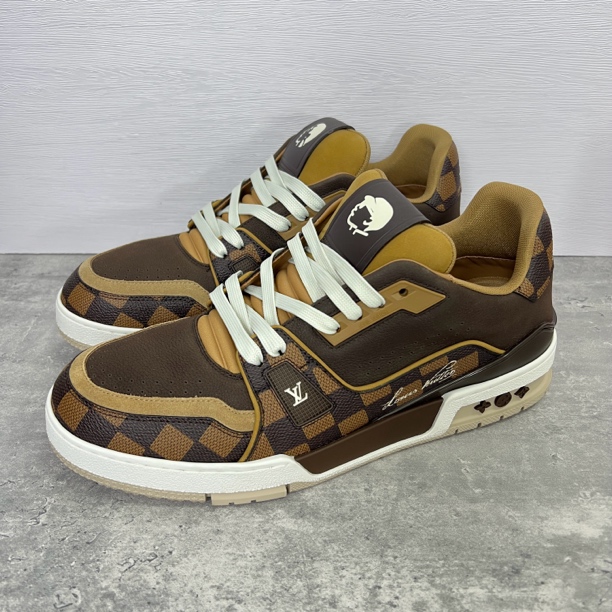 99新 LouisVuitton/路易威登 棕棋盘格nigo联名款吹那trainer奢鞋