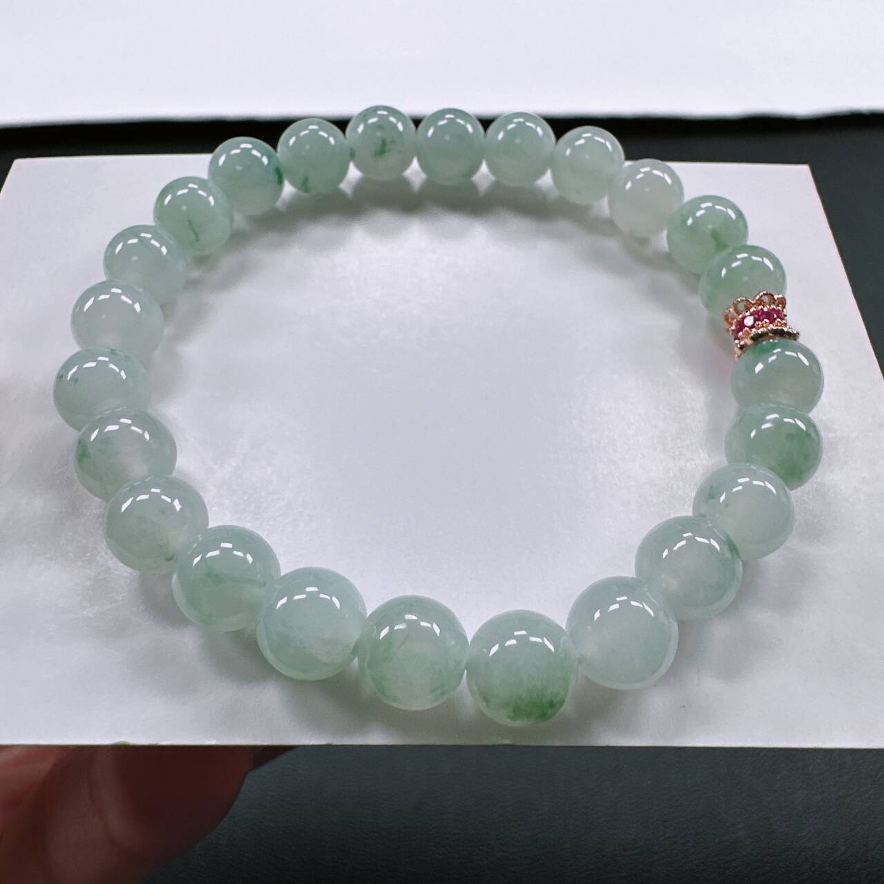 缅甸天然A货翡翠手串卡7.9mm老坑糯冰种飘花圆珠女款时尚手串