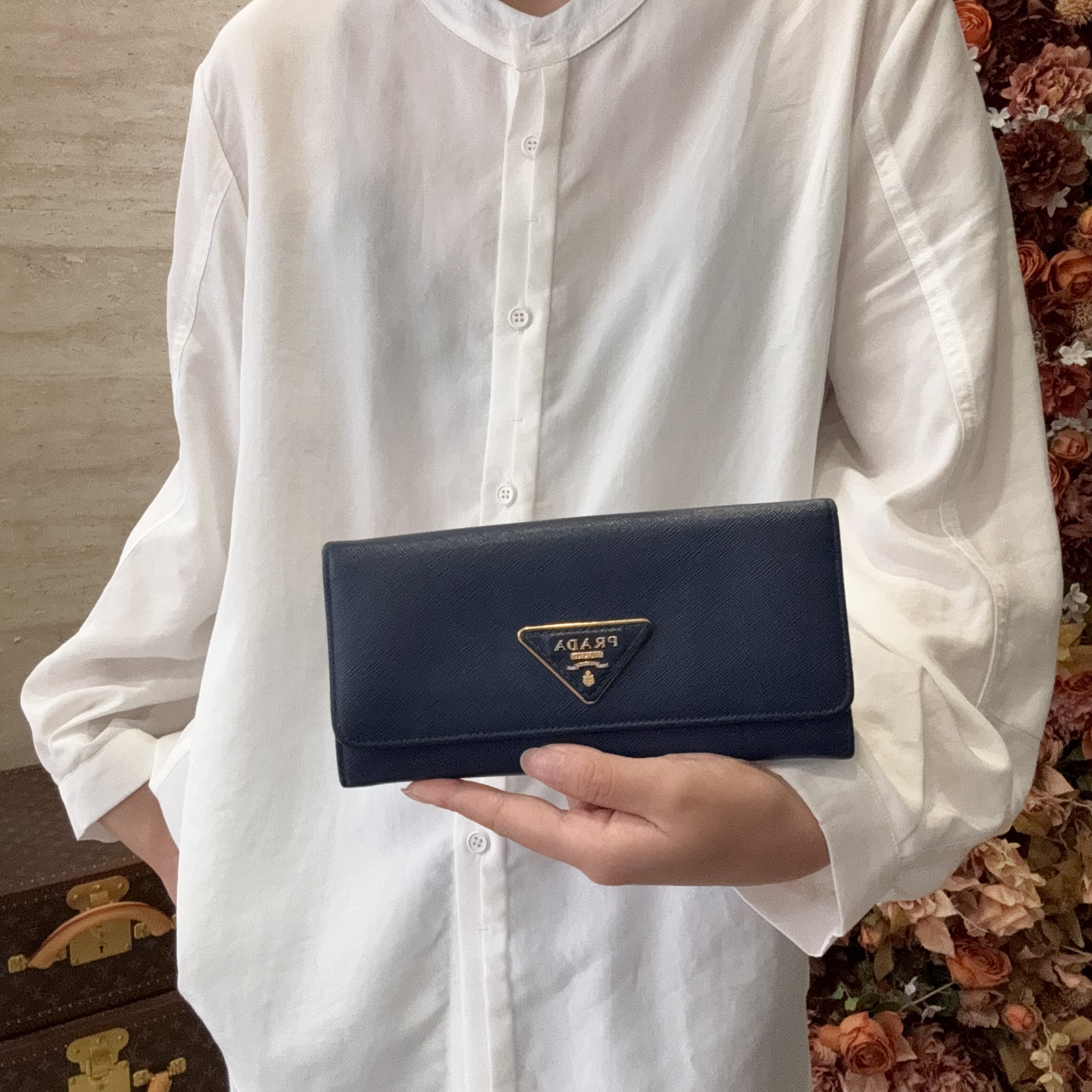 95新 Prada/普拉达 【冰】深蓝色手拿钱包