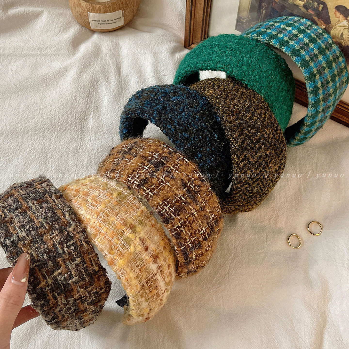 秋冬加厚毛呢高颅顶发箍女款遮白发宽边简约发卡秋冬发饰压发头箍