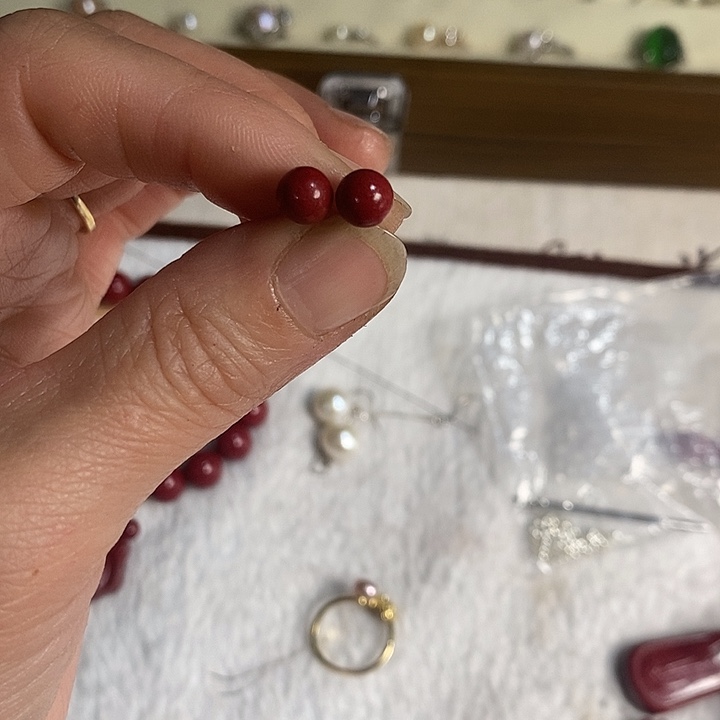 天然辰砂朱砂耳钉6