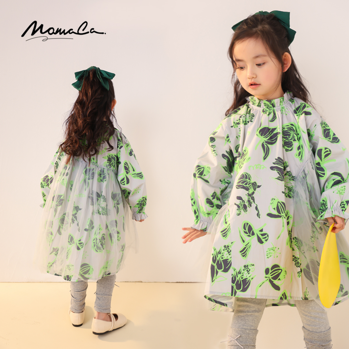 MOMOCO春秋新款女童洋气花朵时尚碎花长袖带纱连衣裙75730471010