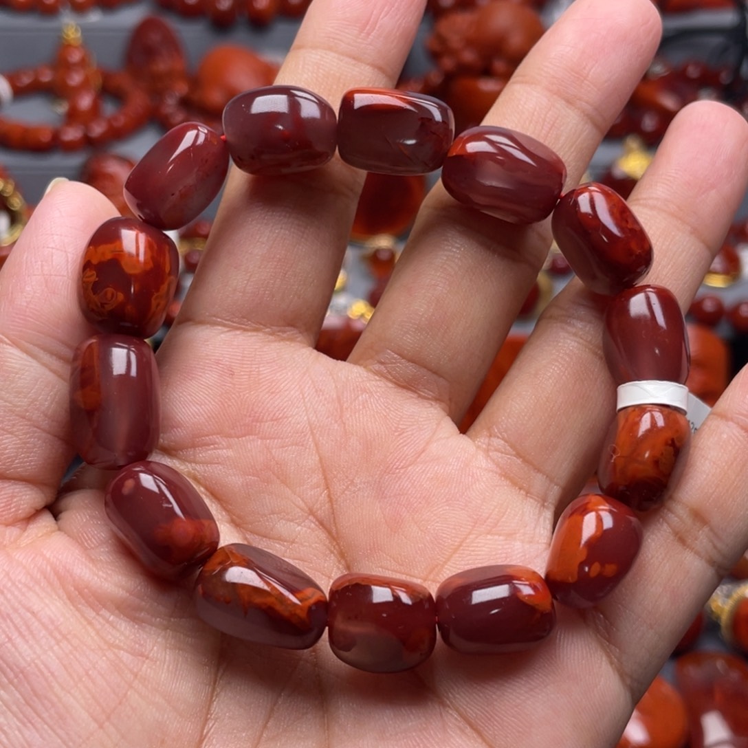 南红玛瑙未镶嵌珠宝奇石单圈12mm