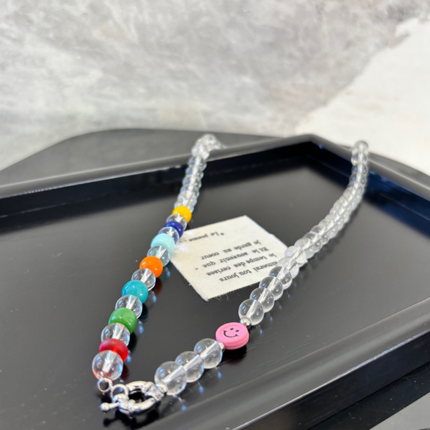 铜合金仿水晶项链 粉笑脸透明zz项链XL2735