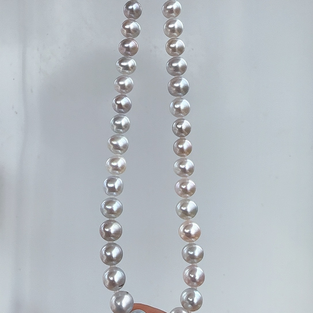 淡水珍珠颈饰银S925镶嵌8-9无核极光镜面无暇冷白