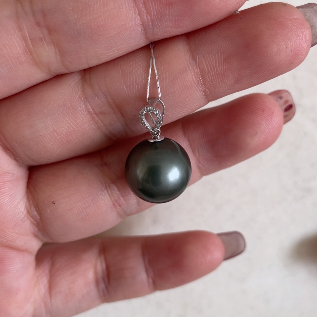 海水珍珠吊坠(不含链)18K金镶嵌12-13mm