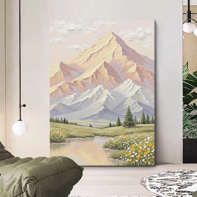纯手绘油画油菜花玄关过道装饰画抽象田园风景客厅餐桌肌理挂画
