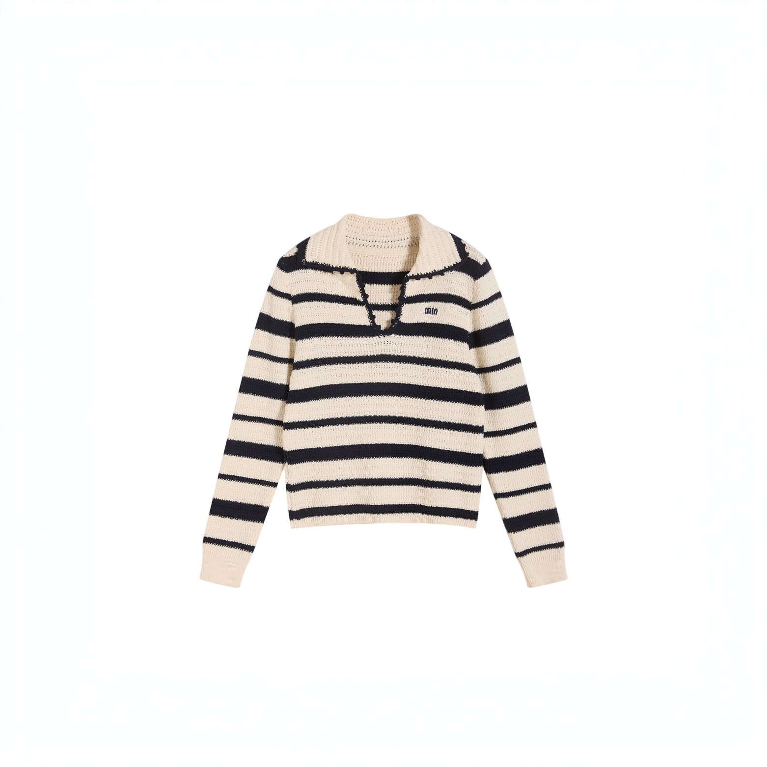 秋季条纹百搭翻领长袖针织上衣女时尚轻奢名媛2685