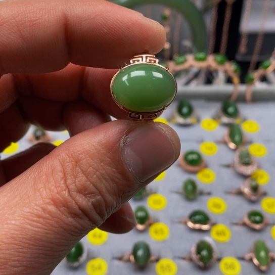 和田玉（碧玉）戒指银S925镶嵌